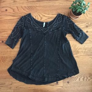 Free people black quarter-sleeve top